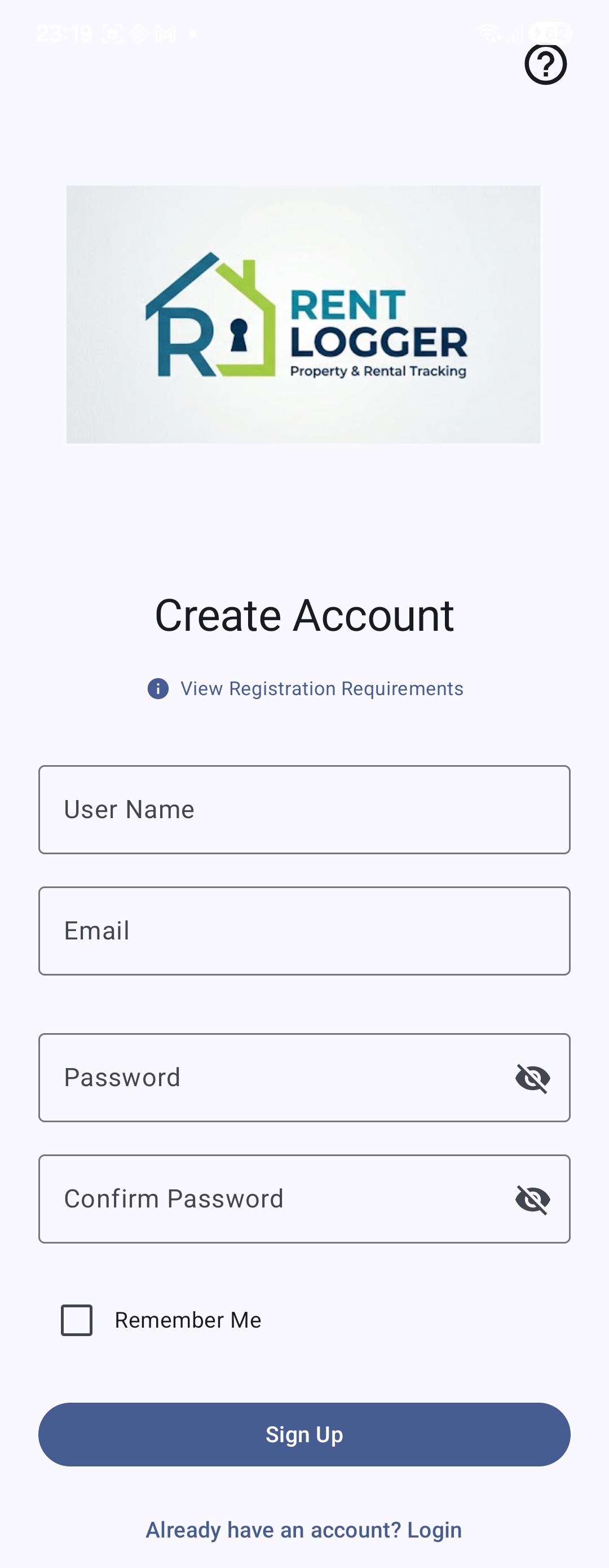 Create Account Setup Interface