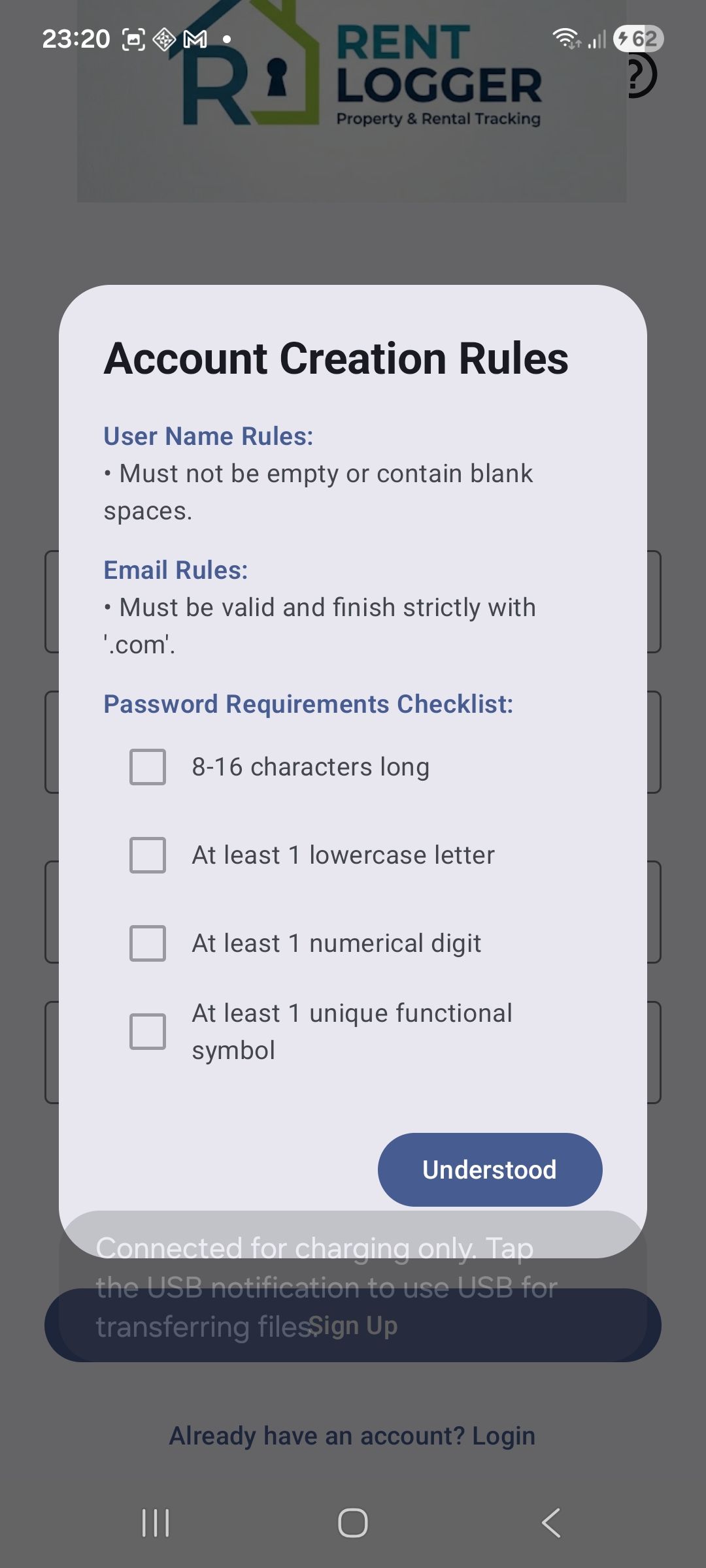 Password Registration Guidelines View